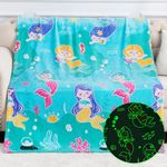 Mermaid Toys Gifts for Girls Kids - Glow in The Dark Ocean Blanket Best Birthday Christmas Valentines Day Easter Presents for Ages 1 2 3 4 5 6 7 8 9 10 Year Old Child Toddler Soft Throw 50"X60"