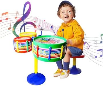 KYNA Kids Jazz Drum Set Toddler Toy Drum Set with Stool for Childrens Age 3-6 Years Boys & Girls (3 Drumer Set)