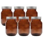 Cornucopia Amber Glass Mason Jars (6-Pack, Pint Size); 16oz Colored Glass Canning and Apothecary Jars