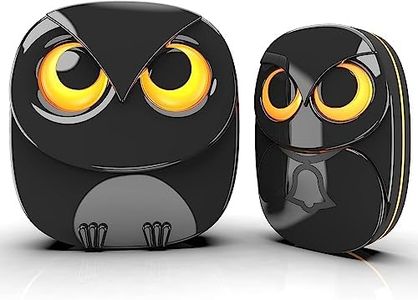 Wireless Doorbell, Cute Owl Doorbell Weatherproof IP55 Outdoor Remote Push Button- 1000 Feet Long Wireless Range, 1 Receiver + 1 Transmitter, Black