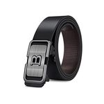 GUSTAVE® Men's Leather Belt Adjustable Auto Lock Buckle Belt for Men (Black E)