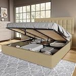 Jocisland Lift Up Storage Bed King Upholstered Platform Bed Frame with Headboard/Storage Underneath/No Box Spring Needed/Brown