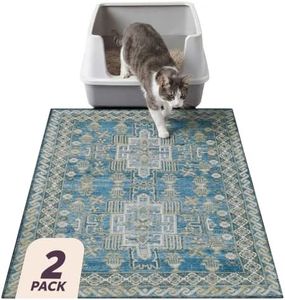 Lovewag Pets Cat Litter Box Mats 2 Pack - Large 36x48 Machine Washable, Easy Clean, Non-Slip, Waterproof Mats for Indoor Cats - Kitty Litter Mess Control & Pet Urine Floor Protection - (Blue Mesa)