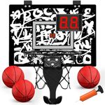 HYES Mini Basketball Hoop Indoor with Scoreboard, Door Basketball Hoop with Ball Stand/3 Balls/Pump, Basketball Toy Gifts for Kids Boys Girls Teens Adults, Suit for Bedroom/Office/Outdoor, Black