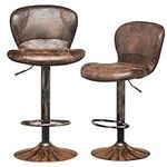 COSTWAY Bar Stools Set of 2, Adjustable Height 360° Rotatable Counter Dining Chair with Swivel Gas Lift, Backrest and Footrest, PU Leather Breakfast Barstool Set (B, 89-110cm Height)