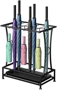 YOCOMEY Metal Umbrella Holder Stand with Removable Drip Tray, Industrial Free Standing Umbrella Rack Organizer for Entryway Home Office Patio Decor(10 Slots 8 Hooks, Black)