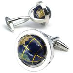 Konov Jewelry 2pcs Mens Globe Shirts Cufflinks, Wedding, Blue Silver, 1 Pair, with Gift Bag, C22435