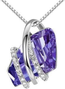 Leafael Mothers Day Gifts Wish Stone Pendant Necklace with Tanzanite Purple Birthstone Crystal for February, Silvertone, 18" + 2" Chain