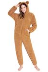 CityComfort Onesies for Women, Teddy Fleece Onesie, Warm Fluffy Loungewear (Teddy Brown, S)