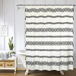 Uphome Tassel Shower Curtain Boho Beige and Black Geometric Striped Fabric Shower Curtain Set with Hooks Chic Bathroom Decor,Heavy Duty Waterproof, 60x72