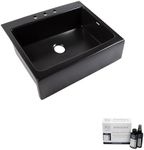 Parker Fireclay Quick-Fit Drop-In Farmhouse Kitchen Sink and Care Kit, 26" Matte Black Single Bowl with 3 Holes