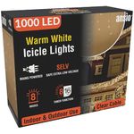 ANSIO® Outdoor Christmas Lights 1000 LED 35m/112ft Icicle Lights Outdoor & Indoor Warm White Decorations String Fairy Outside Lights with Timer for Xmas Garden & Party | Mains Powered Clear Cable