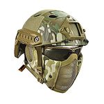 MH Tactical Fast Helmet Combined,with Foldable Ear Protection Half Face Mesh Mask and Goggles for Airsoft Paintball CS Game Set