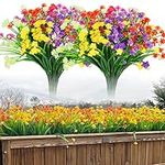 Elechood 10 Bundles Artificial Outdoor Fake Flowers UV Resistant Shrubs Plants, Faux Plastic Greenery Gypsophila for Indoor Outside Hanging Plants Garden Porch Window Box Home Wedding Farmhouse Decor