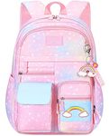 School Backpack for Girls, Lightweight Waterproof Cute Rainbow School Bookbag for Teen Kids Students Elementary (Rainbow Pink)