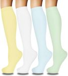 Iseasoo 4 Pairs Compression Socks for Women Circulation-Best Support for Nurses,Running,Athletic,Travel yellow sockS-M