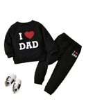 I Love Dad Black Printed Cotton Full-Sleeve T-shirt & Pant Clothing Set (1-2 year)