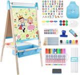Wooden Easel for Kids, Adjustable Kids Art Easel, Learning Toy for Boys and Girls Ages 3-4 4-8 8-12, Wooden Blackboard & Magnetic Whiteboard and Drawing Paper Holder, 2 Drawing Paper Roll