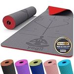 Yogii Yoga Mat - Non-Slip 6mm Thick TPE & Travel-friendly Yoga Mat - Perfect for Home & Gym Exercise Fitness & Pilates - With Laser Alignment Guides (Gray/Red) for Men & Women