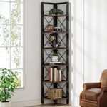 Tribesigns 6 Tier Corner Shelf, Rustic Corner Bookshelf Small Bookcase Corner Storage Rack Plant Stand for Living Room, Home Office, Kitchen, Small Space