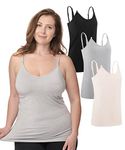 Under Control Nursing Cami Tank Tops for Breastfeeding Women Nursing Tops Maternity Shirts, Camisoles with Built in Bra 3Pack, Grey/Pink/Black, Large