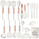 UXIYI Kitchen Utensils Set, Silicone Cooking Utensils, 27Pcs Spatula Set with Rose Gold Stainless Steel Handle,Cream