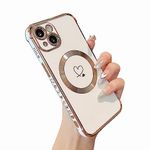 ZTOFERA Magnetic Case for iPhone 14 Case 6.1 inch [Compatible with MagSafe] Cute Plating Love Hearts Pattern Case with Camera Protection,Soft Shockproof TPU Bumper Cover for Women Girls,White