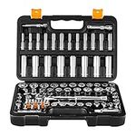 DEKOPRO Socket Set, 85-Piece 1/4" and 3/8" Drive Socket Wrench Set with Quick-Release Ratchet,Metric and SAE,Spinner Handle,Adaptor,Screwdriver Set,Extension,for Auto Repairing & Household