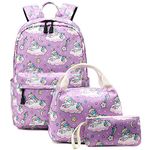 ZANY Lightweight Unicorn-Themed School Backpack Set for Girls with Matching Lunch Bag | Cute Purple Design Perfect for Kids | Everyday Use | Outdoor Adventures | School Supplies Pack of 3