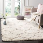 SAFAVIEH Hudson Shag Collection 9' x 12' Ivory/Beige SGH280D Moroccan Ogee Trellis Non-Shedding Living Room Bedroom Dining Room Entryway Plush 2-inch Thick Area Rug