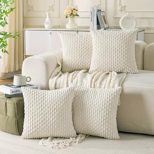 Cozoomy Set of 4 Cream White Decorative Pillow Covers 16x16 Inch Corduroy Throw Pillow Covers for Bed Couch Sofa Living Room Soft Cushion Cases