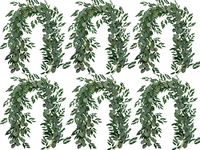 Falflor 6Pcs Blended Greenery Garland Artificial Eucalyptus and Willow Leaves Garland Table Runner Vine Garland for Christmas Wedding Home Decor