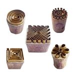 Royal Kraft Square Brass Wooden Printing Stamps (Set of 5) - DIY Clay, Pottery Blocks BHtag0023