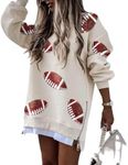 CHICME BEST SHOPPING DEALS Women Oversized Sweatshirt Rugby Pattern Contrast Sequin Hoodie Dress Slit Long Sleeve Pullover Top Spring Outfits Apricot-S