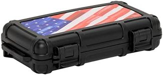 Cigar Caddy Travel Humidor, Art by Charlie Turano III, 5 Cigar Capacity, Waterproof to 100 Feet Deep, Airtight, 1 Humidifier Disc in Lid, Stainless Steel Latch Hinges, USA Flag