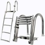 Manumarine 4 Step Pontoon Boat Ladder, Heavy Duty 316 Stainless Steel Telescoping Folding Ladder, Wide Non-Slip Steps & Secure Handrails - All Welded Reinforced for Dock, Swim Deck, Inboard Entry