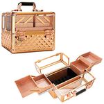 Ver Beauty 3.8mm Armored Acrylic Makeup case Jewelry Portable Travel Organizer with 4 extendable Trays Clear Cover Micro-Fiber Cloth Brush Holders keylocks - vp017, Rose Gold Diamond