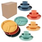 BgfDomShip 16PCS Unbreakable Dinnerware Set,Dishes Sets Service for 4,Wheat Straw Dinnerware Set Microwave Dishwasher Safe, Reusable,Perfect for Picnics,Parties,Barbecues,and Camping.