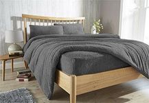 Brit Diamonds Teddy Fleece Double Bed Fitted Sheet 30cm / 12” Extra Deep Pocket Mattress Thermal Warm Charcoal | Dark Grey | Silver Bed Sheets (Charcoal Grey, Double)