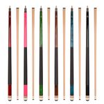 Aska Set of L2 Billiard Pool Cues, 58 inch Hard Rock Canadian Maple, 13mm Hard Le Pro Tip, Mixed Weights (Set of 6 Sticks, with Pink)