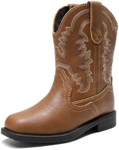 DREAM PAIRS Toddler Little Boys Girls Cowboy Boots Kids Western Square Toe Riding Mid Calf Boots,Size 11 Little Kid,Brown,SDBO2307K