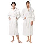 Unisex Hooded Bathrobe Dressing Gown Terry Toweling 100% Cotton - One Size Free Size - Perfect For Hotel & Spa - Super Soft Stylish Bathrobe 9 Attractive Colors Feel Luxurious (White)