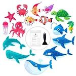 WIBUE Non Slip Bathtub Stickers, 16 PCS Sea Animals Large Adhesive Kids Anti-Slip Decals, Cute Marine Life Safety Shower Stickers for Bath Tub, Bathroom with Premium Scraper
