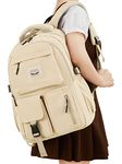 FIORETTO Lightweight School Backpack Womens, Cute School Bag for Girls, Laptop Rucksack Backpack for School Casual Daypacks Travel Backpack for College Work Beige