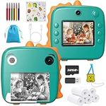 MFLABEL Kids Instant Print Camera HD Dinosaur Selfie Digital Camera with 1080P Videos Kids Portable Travel Camera Toy Set Included Storage Bag Printer Paper for Boys & Girls Birthday Gifts 3-12 Age