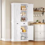 DWVO 72'' Tall Farmhouse Kitchen Pantry with Adjustable Shelves, Wood Kitchen Storage Cabinets with Doors & Drawer, Freestanding Cupboard for for Kitchen, Dining Room, Living Room, White