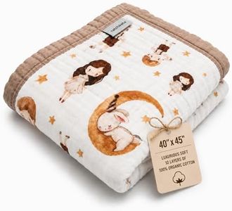Organic Cotton Muslin Baby Blanket for Boys & Girls - Luxurious Soft Toddler Quilt for Swaddling - Gender Neutral Blanket - Baby and Toddler Gift - Bunny's Childhood Dreams
