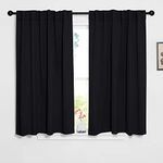 NICETOWN Short Blackout Curtains 54 Inches Long Rod Pocket 2 Panels for Small Window - Energy Smart Blackout Back Tab Curtain Panels for Bedroom Halloween Indoor Decor, 52 Wide by 54 Long, Black, 2 Pc