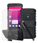 High Protection Case Compatible with Alcatel Pop 4 Shockproof Phone Case | Strong Hybrid Dual Layer includes Tempered Glass Screen Protector - BLACK