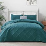 Exclusivo Mezcla Quilt Set California King Size, Soft Modern Striped Teal Cal King Quilt Bedding Set for All Seasons, Lightweight Quilt Bedspread Coverlet Set (1 Quilt, 2 Pillow Shams)